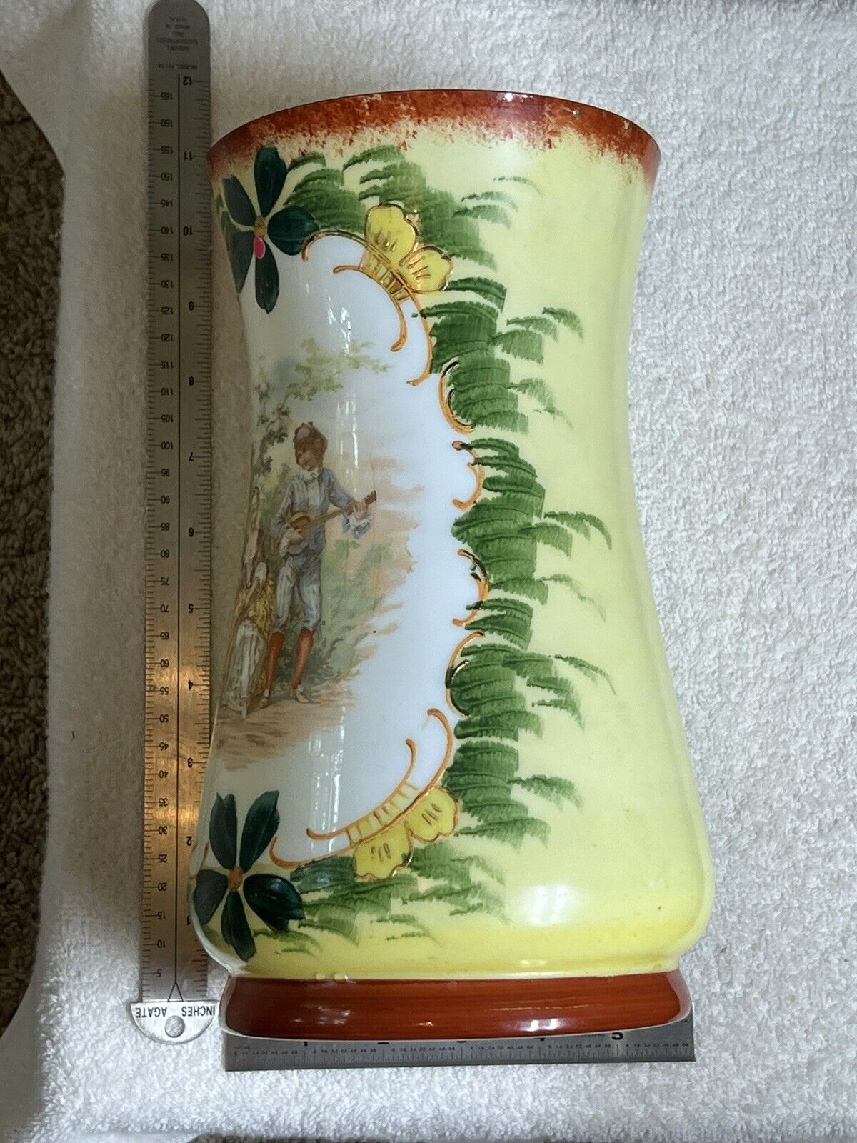 Bristol Glass Handpainted Transferware Vase - 1900s