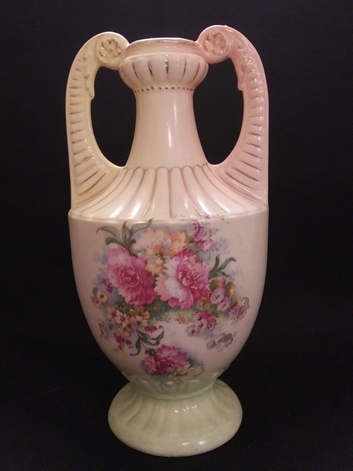 Austrian Grecian Vase, 10" Floral Design