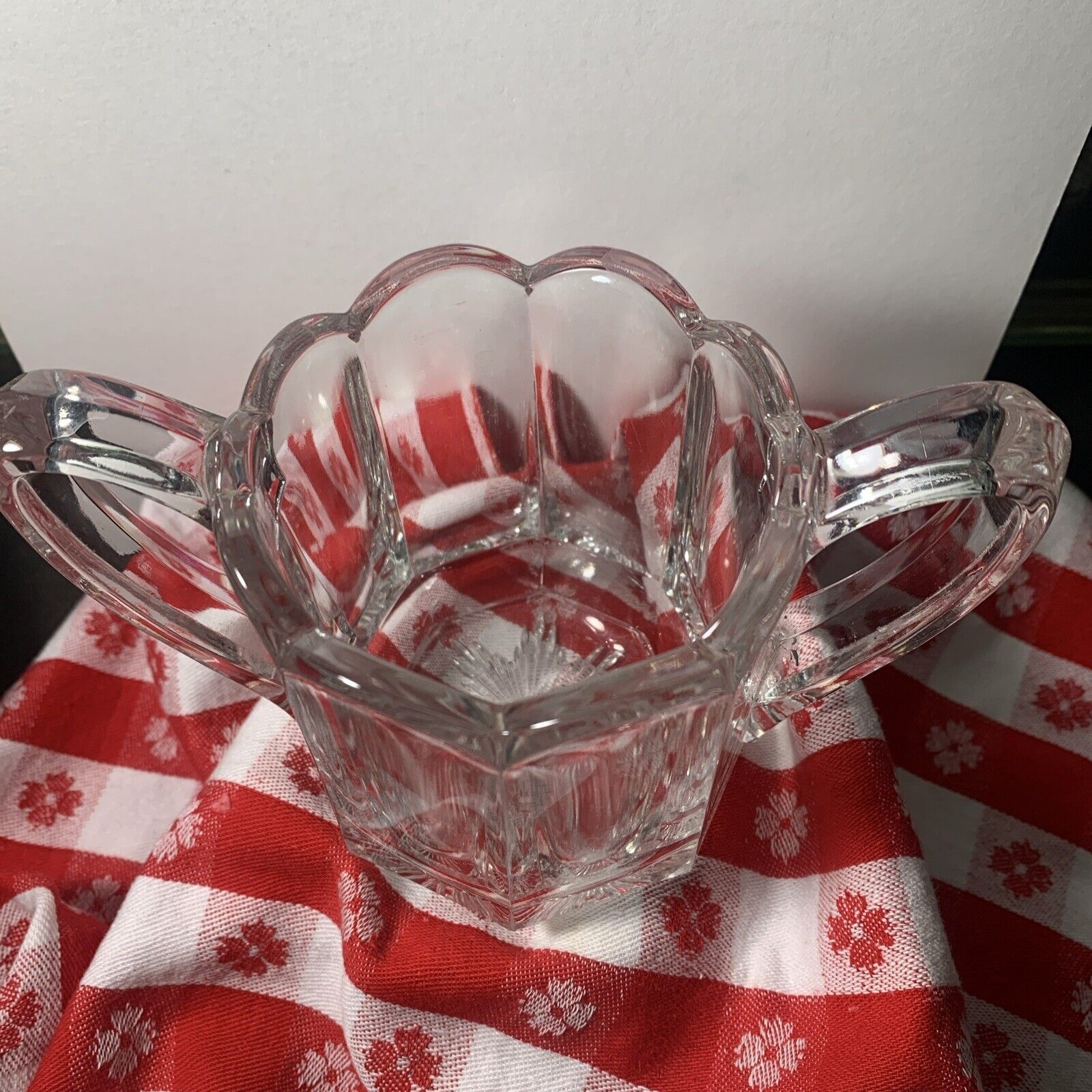Scalloped Edge Antique Glass Trophy Handle Vase