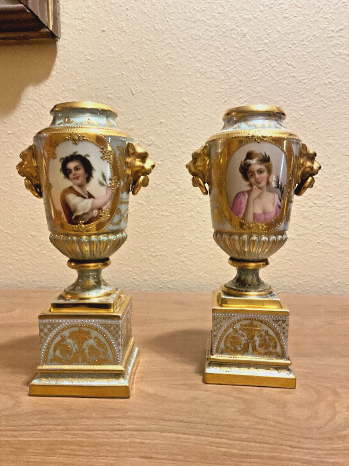 Pair of Royal Vienna Hand Painted Portrait Vases