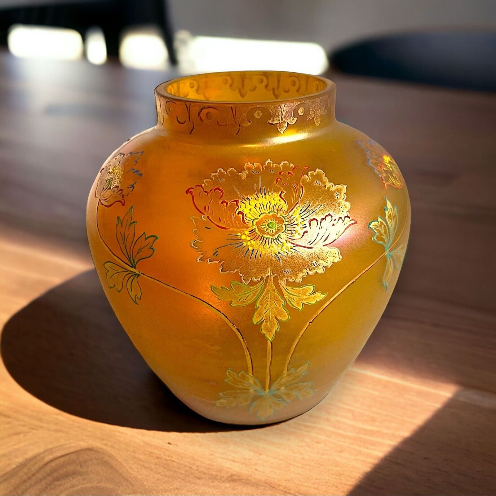 Fritz Heckert Iridescent Amber Art Nouveau Vase
