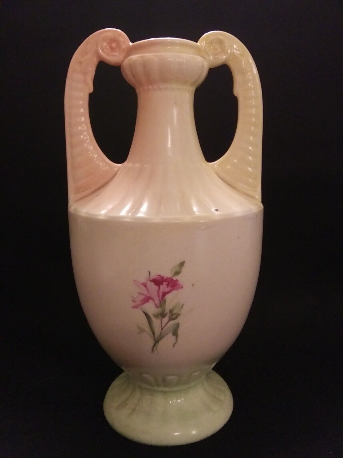 Austrian Grecian Vase, 10" Floral Design