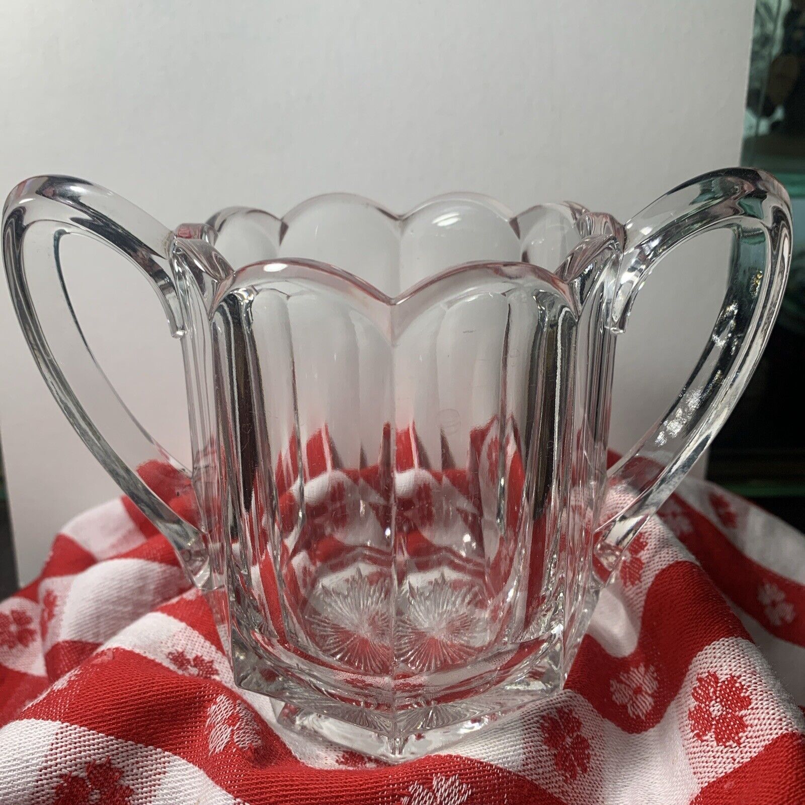 Scalloped Edge Antique Glass Trophy Handle Vase