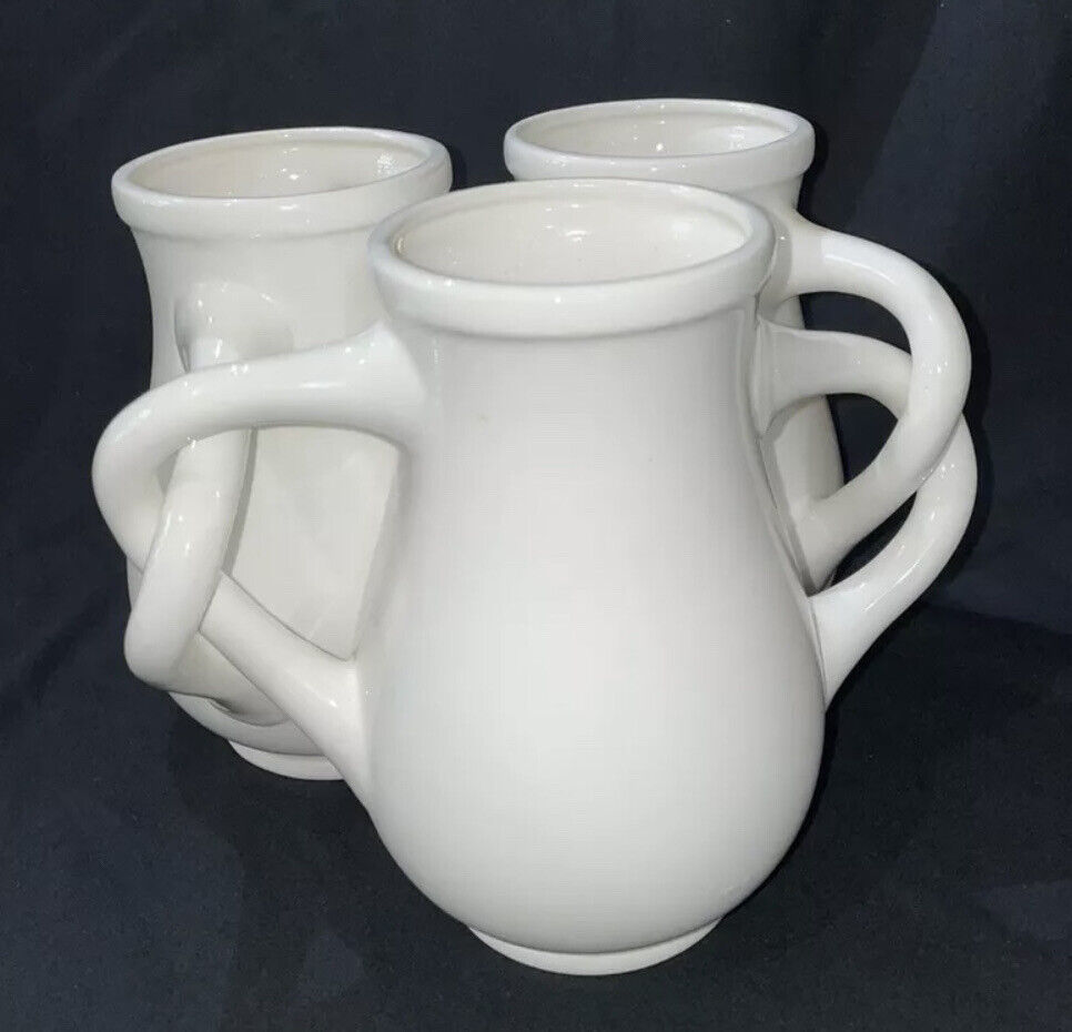 Mid-1900s Earthenware Fuddling Vessel with Entwined Handle