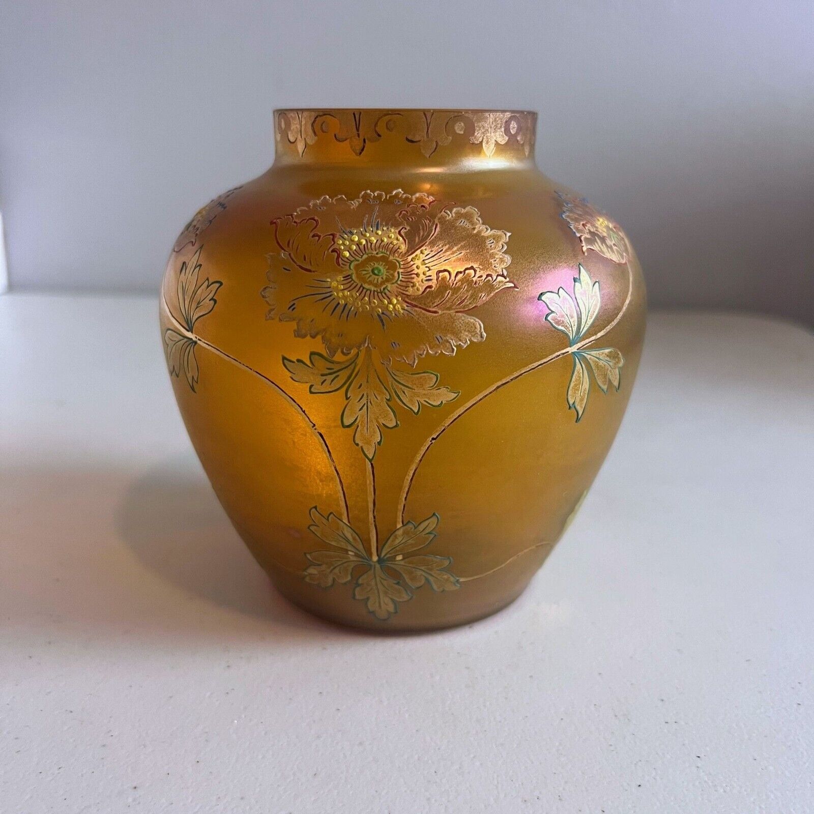 Fritz Heckert Iridescent Amber Art Nouveau Vase