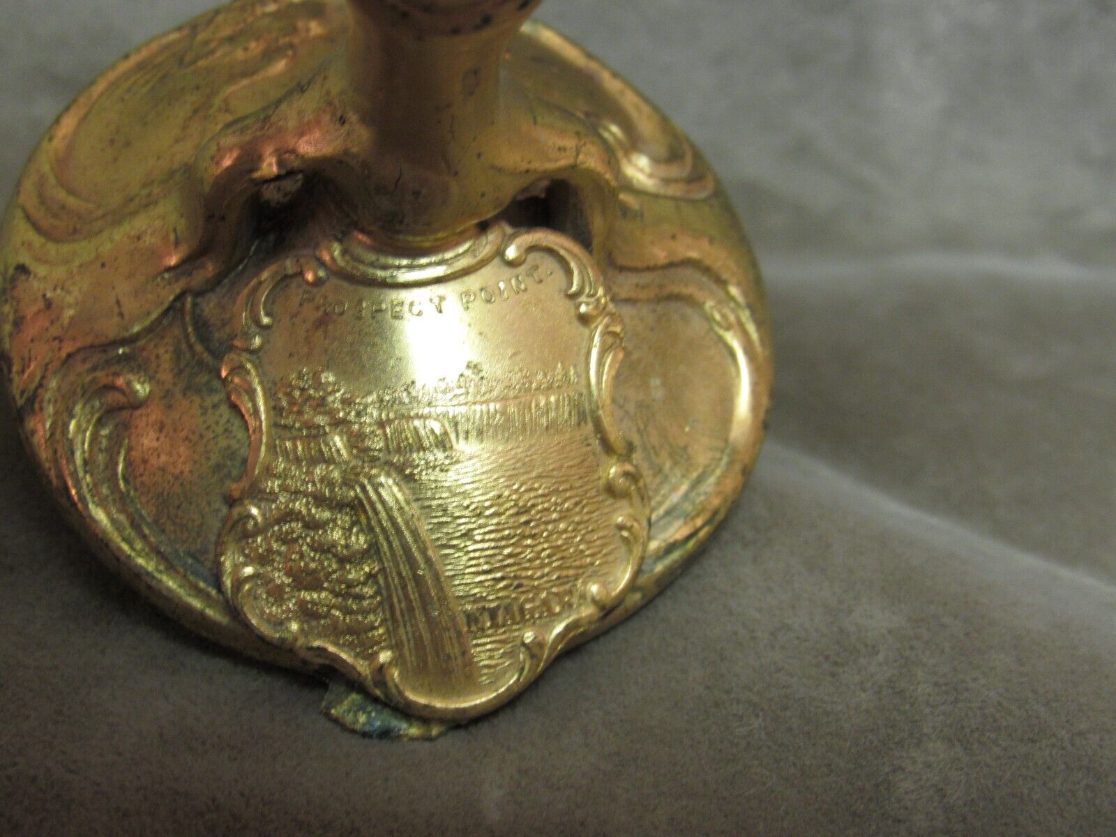 Antique 1900s Niagara Falls Gold-Tone Bud Vase