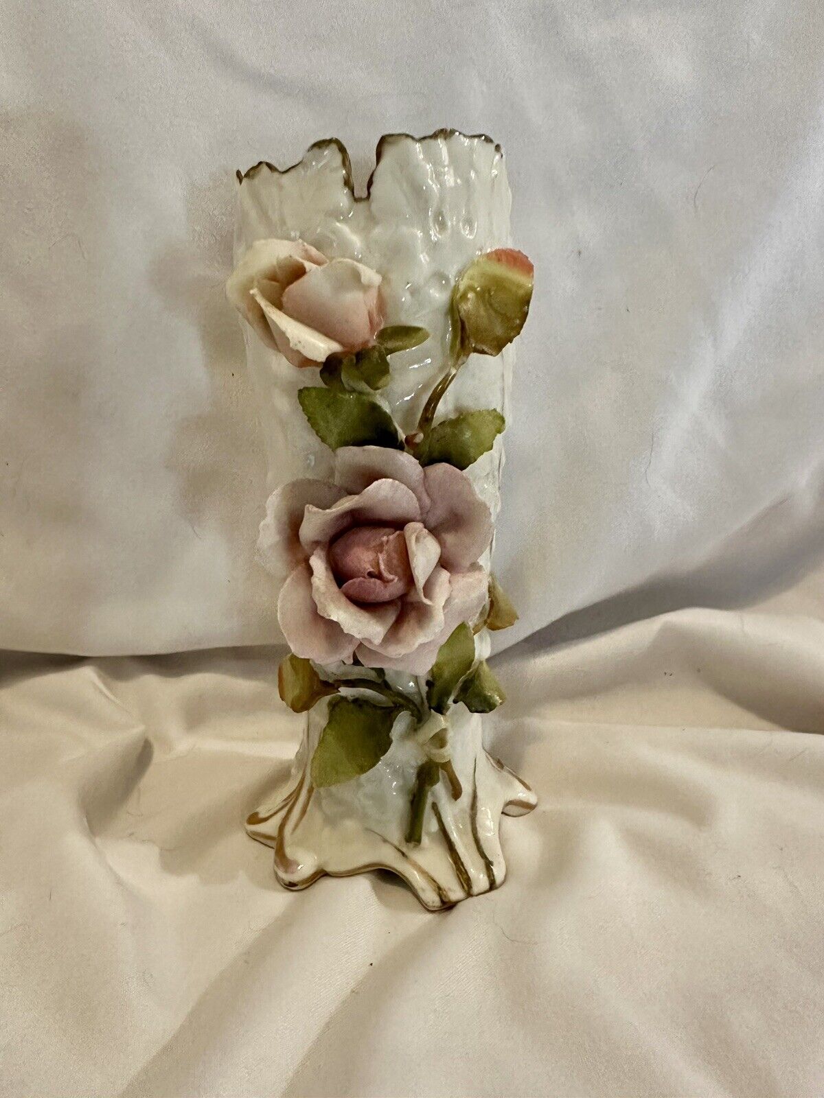Vintage Von Schierholz Hand-Painted Rose Vase 6”