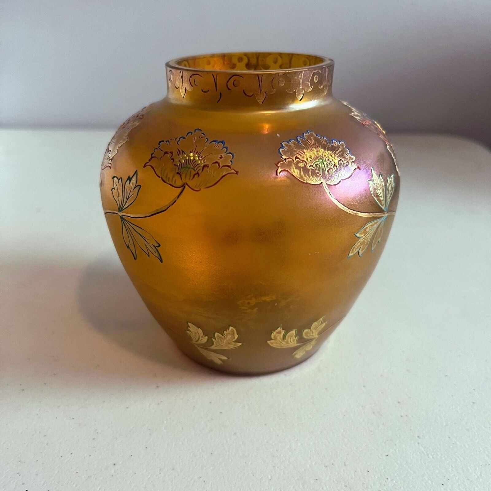 Fritz Heckert Iridescent Amber Art Nouveau Vase