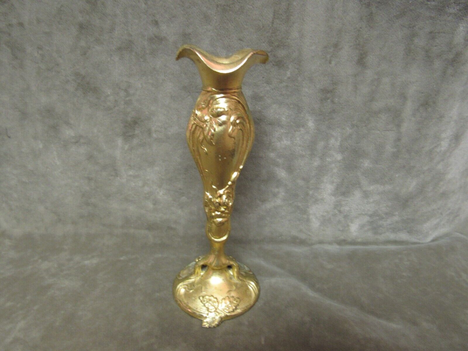 Antique 1900s Niagara Falls Gold-Tone Bud Vase