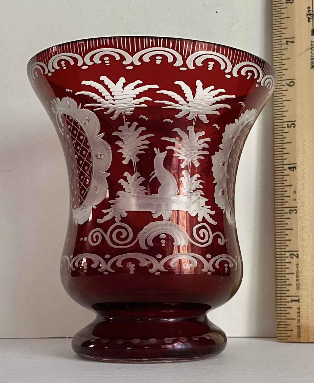 Antique Bohemian Ruby Flashed Glass Vase