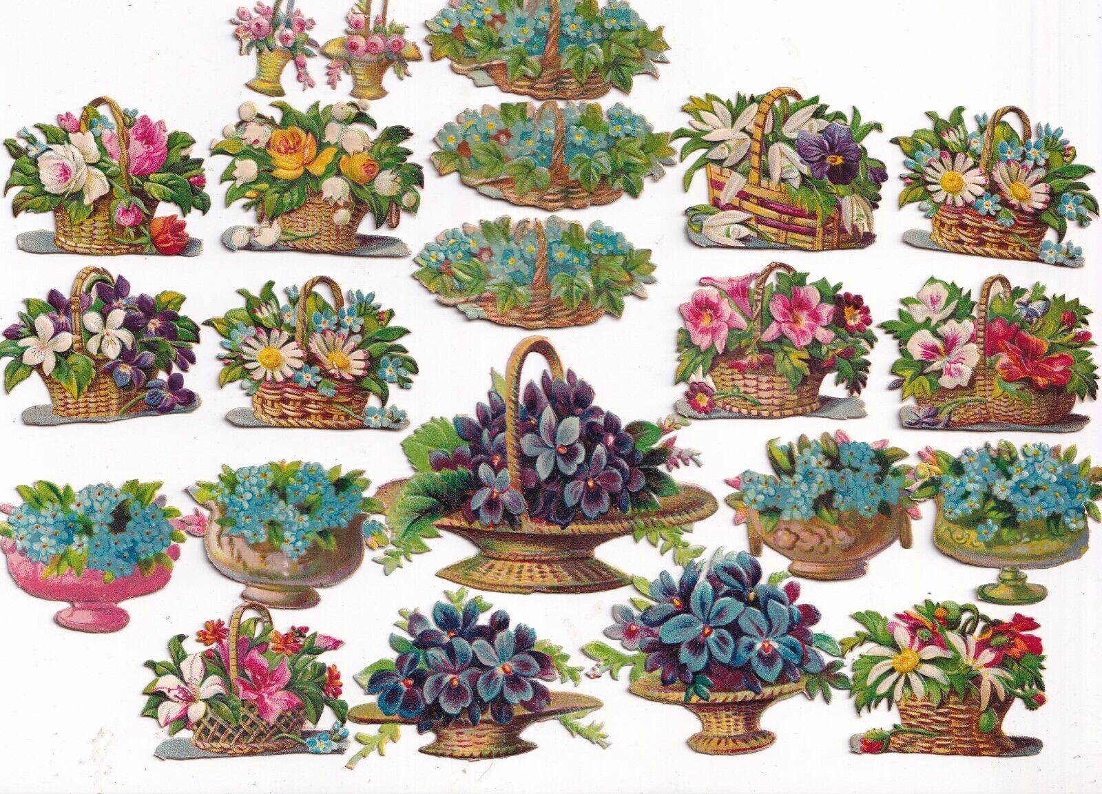 Victorian Die Cut Scrap Lot - Lovely Baskets & Vases