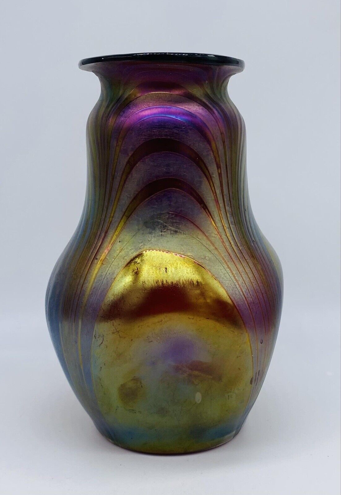 Bohemian Iridescent Pulled Loop Decor Vase c. 1900