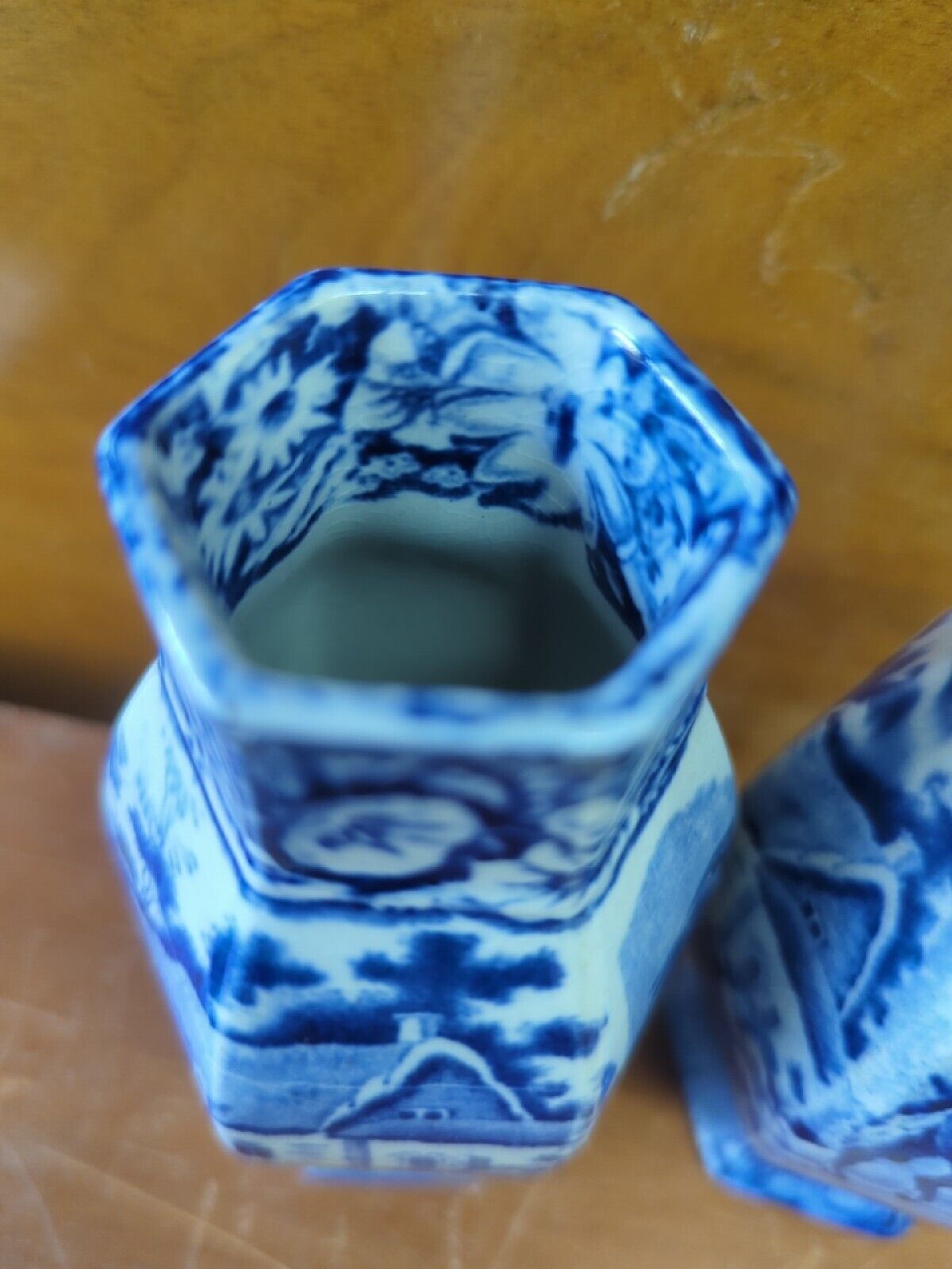 Rare Antique Pratts Blue Transferware Vases Pair