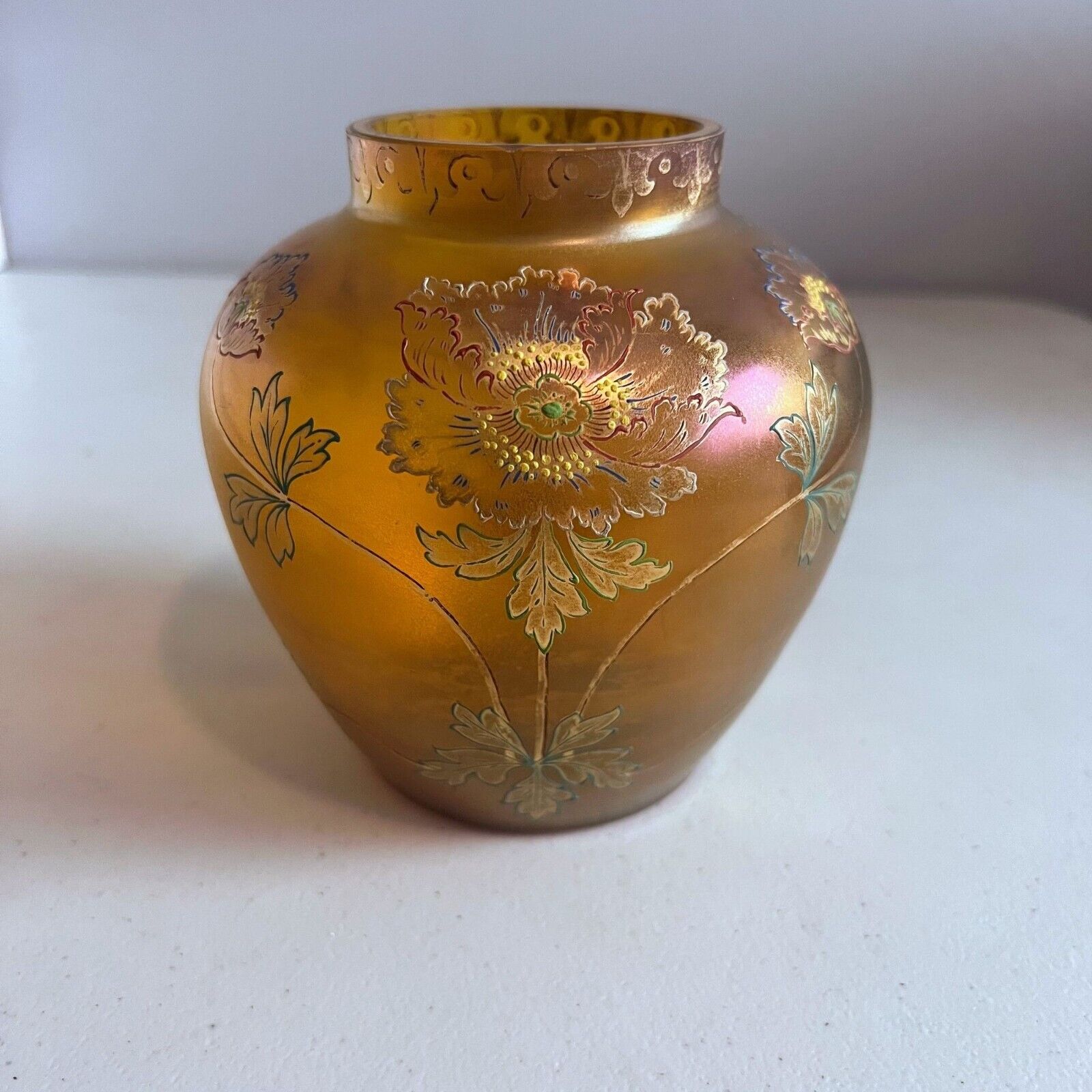 Fritz Heckert Iridescent Amber Art Nouveau Vase