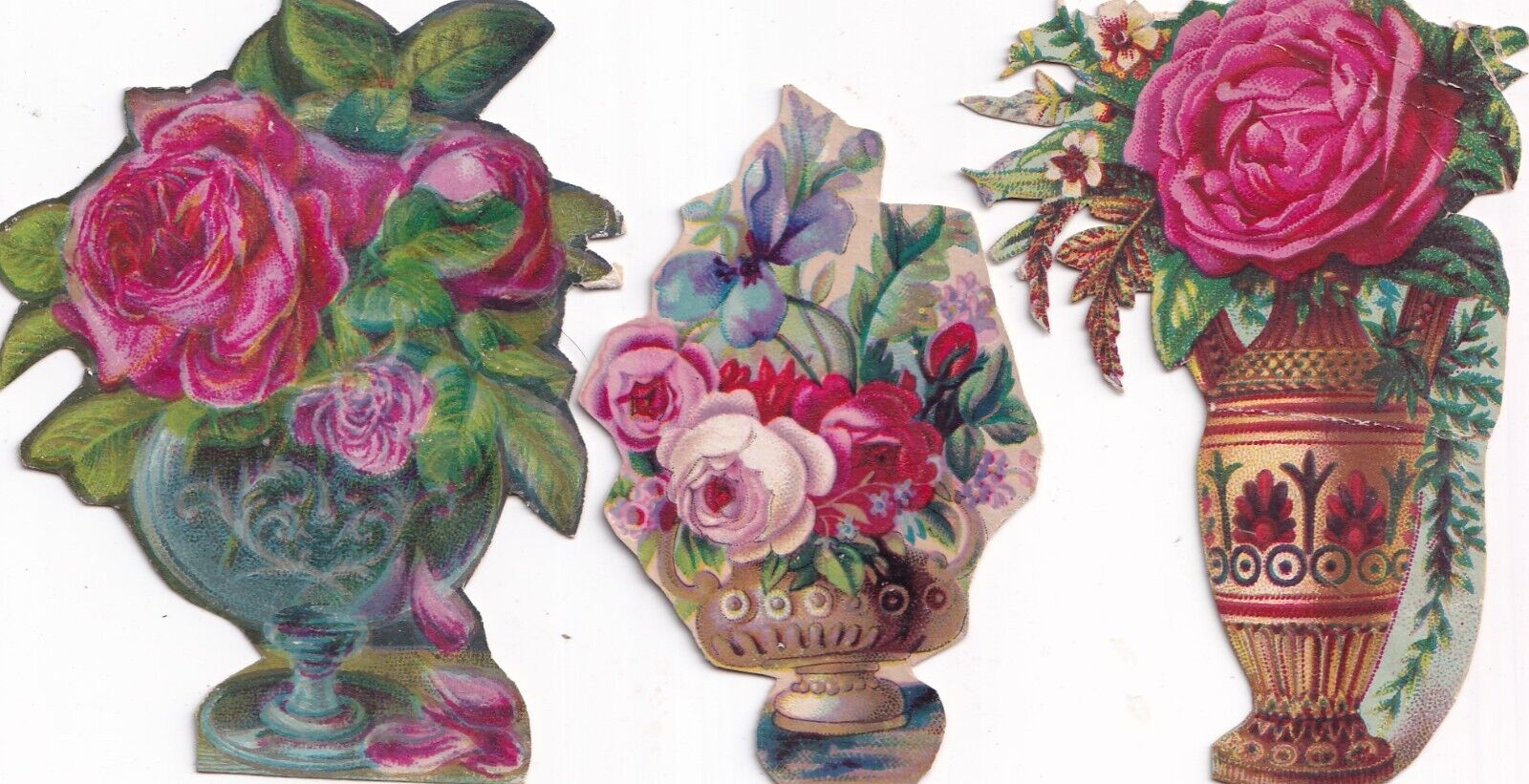 1800's Victorian Die Cut Scrap Lot - Floral Vases