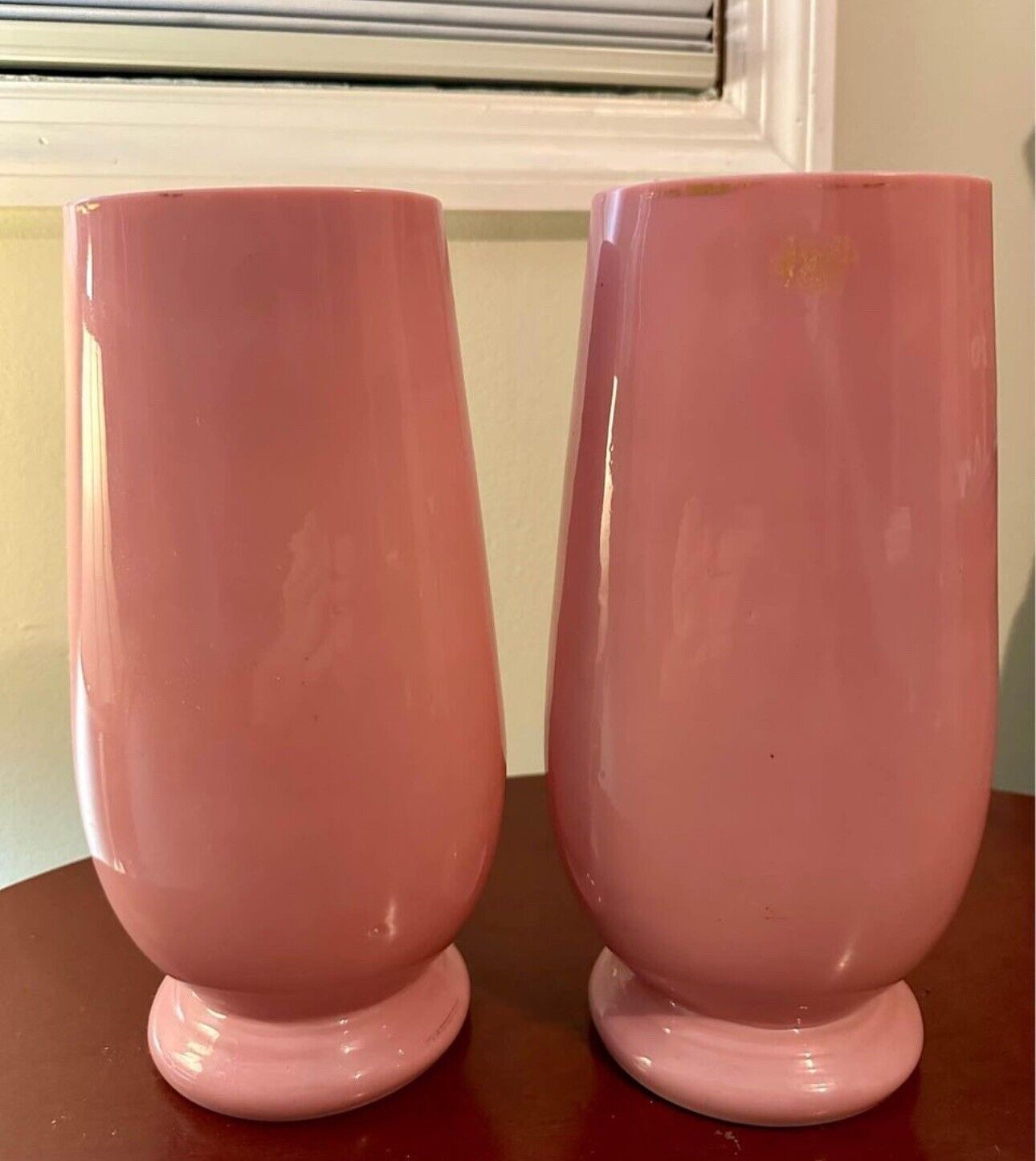 Rare Hand-Painted Bristol Pink Vases, c. 1900