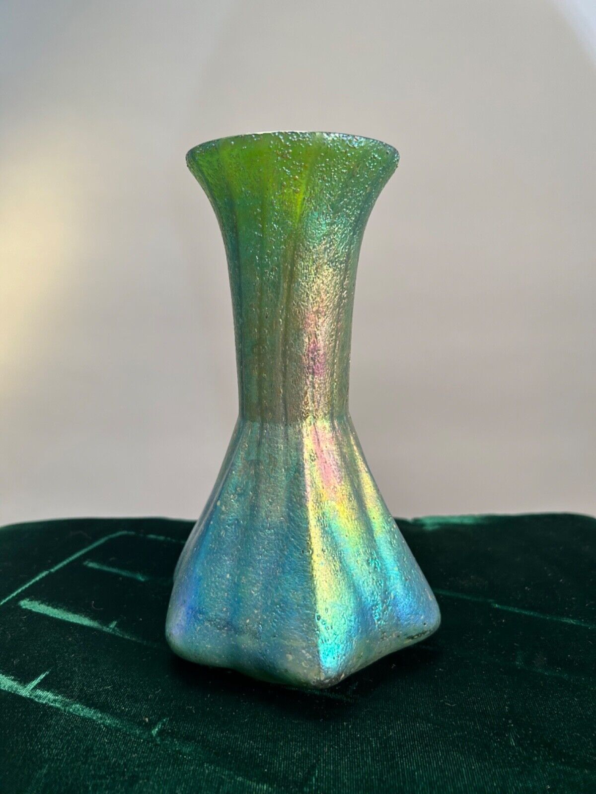 Bohemian Iridescent Glass Vase, Art Nouveau Design