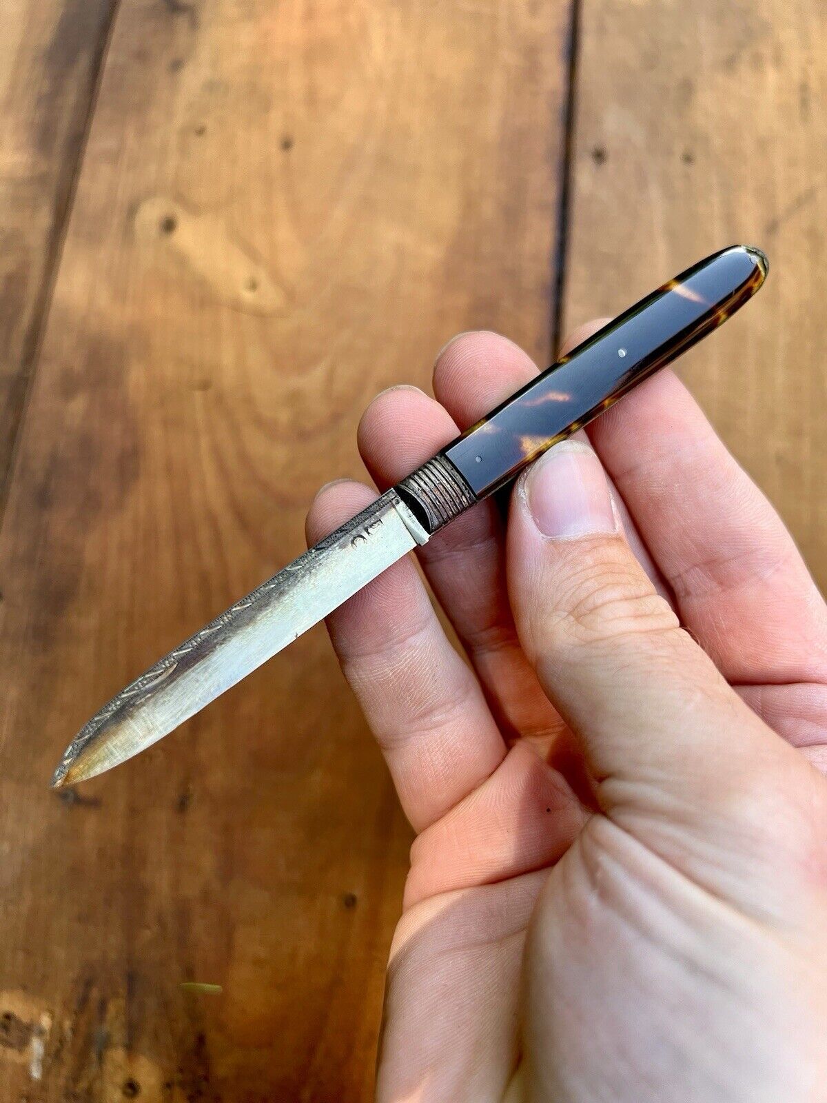 1700s Faux Tortoise Shell Sheffield Fruit Knife