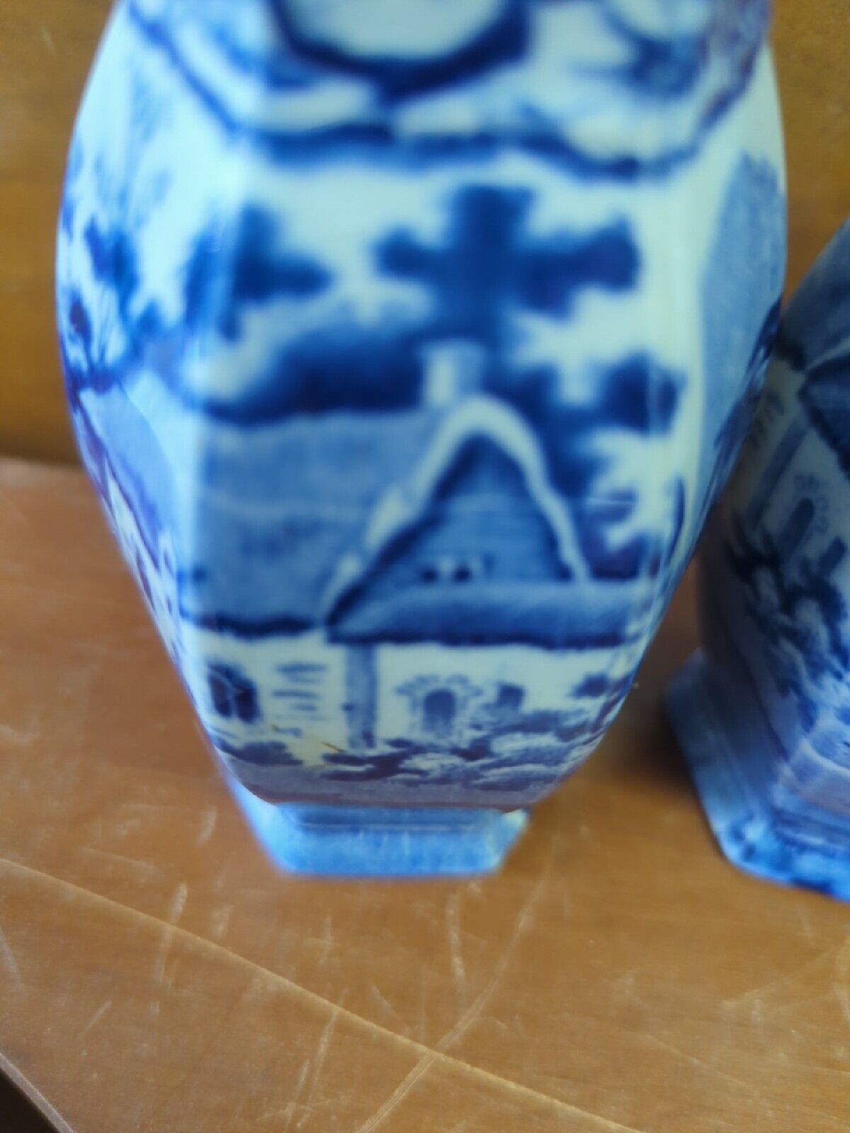 Rare Antique Pratts Blue Transferware Vases Pair