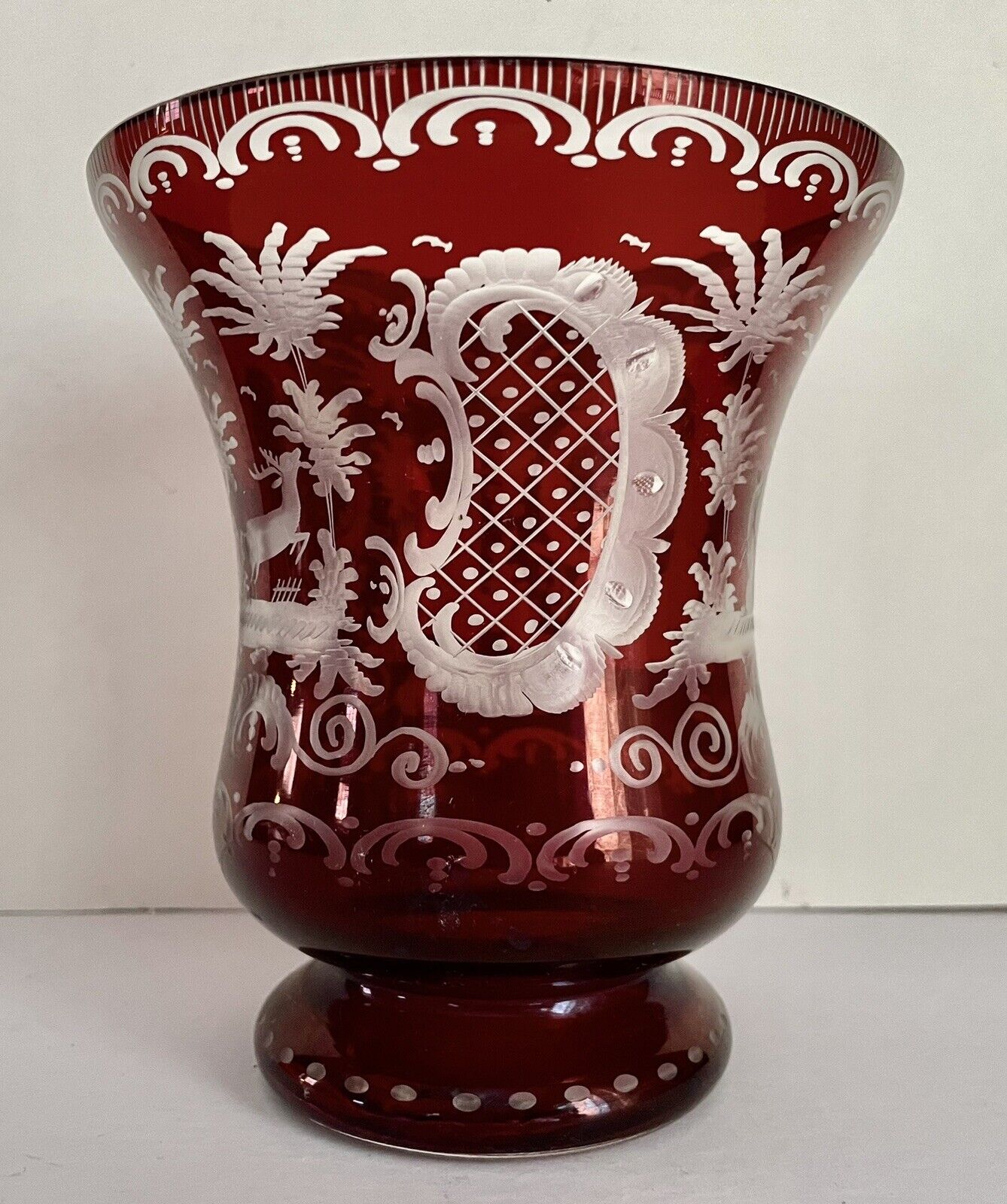 Antique Bohemian Ruby Flashed Glass Vase