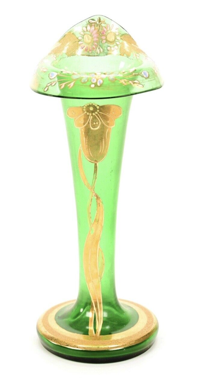 1800s Bohemian Art Glass Vase 9.25" Art Nouveau