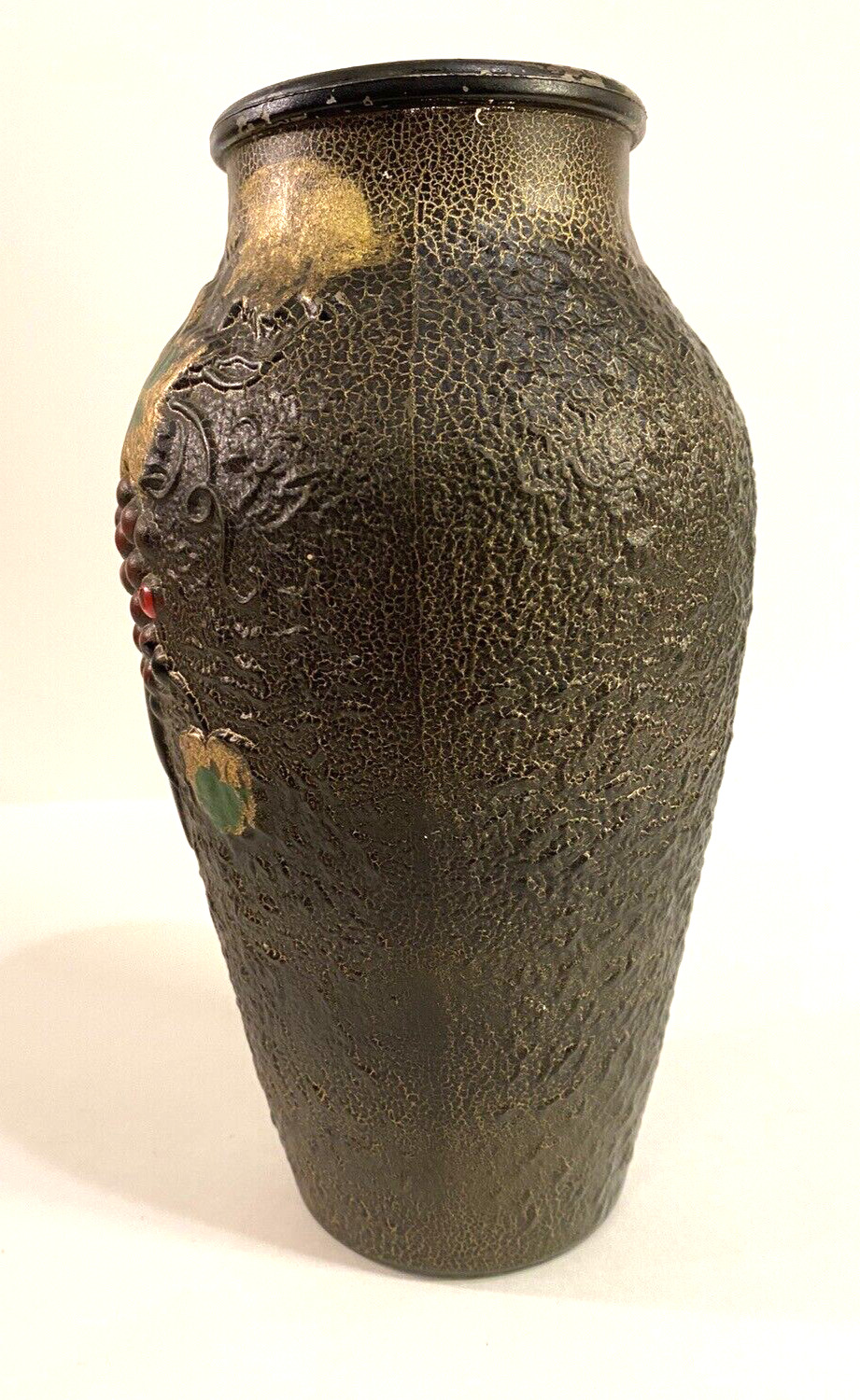 Art Nouveau Goofus Glass Vase with Red Bird