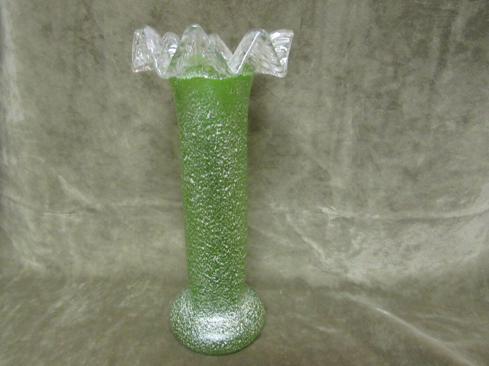 Antique Austria Art Glass Vase Green Silver Fleck