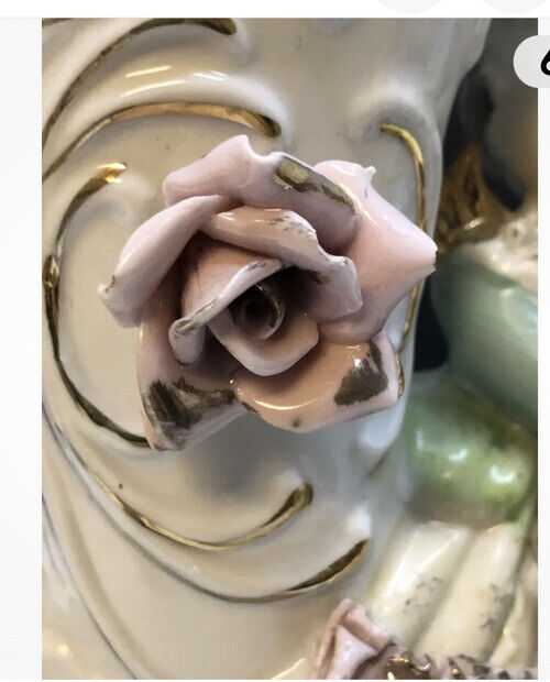Gold Girl Roses Vase 1900c Antique Porcelain Cornucopia