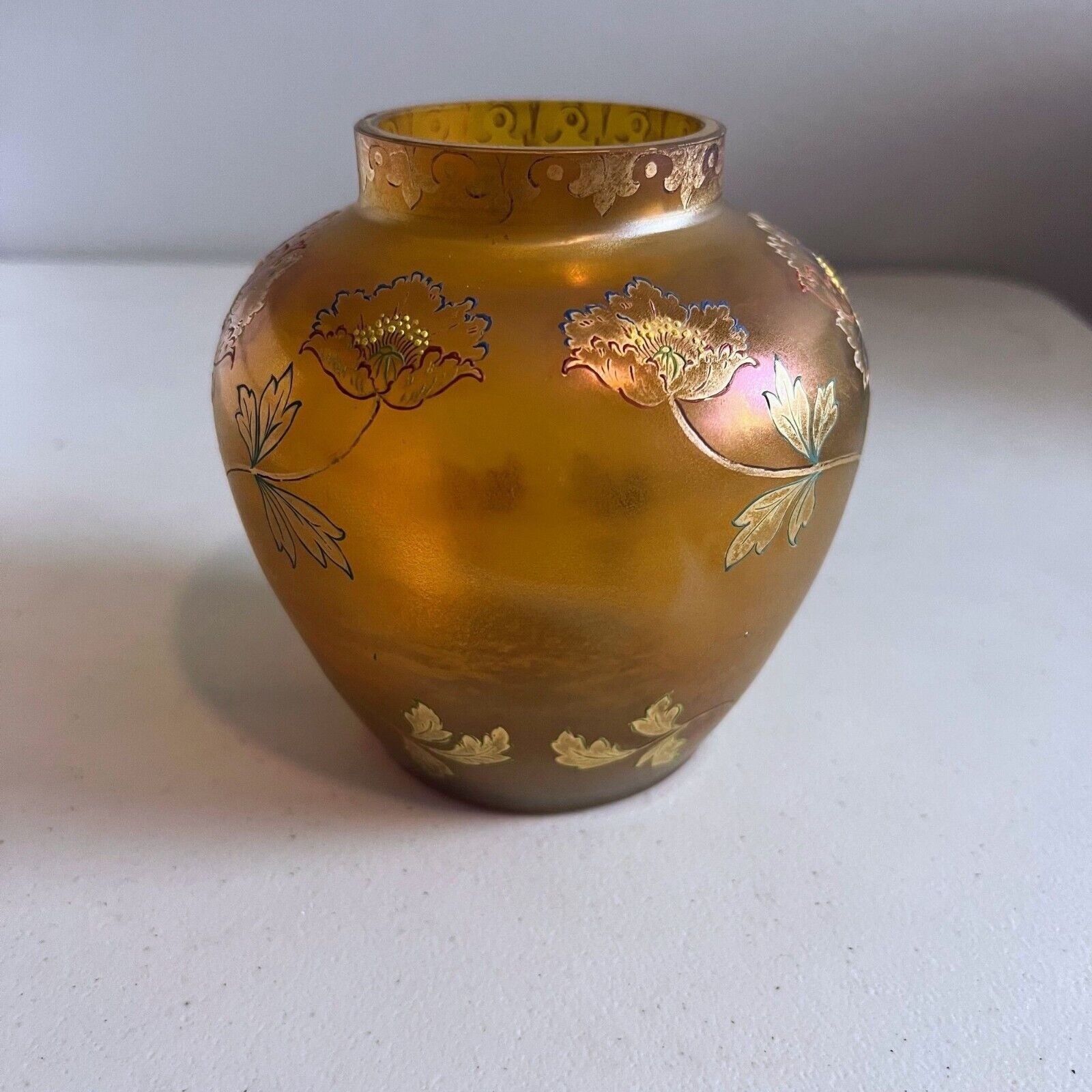 Fritz Heckert Iridescent Amber Art Nouveau Vase