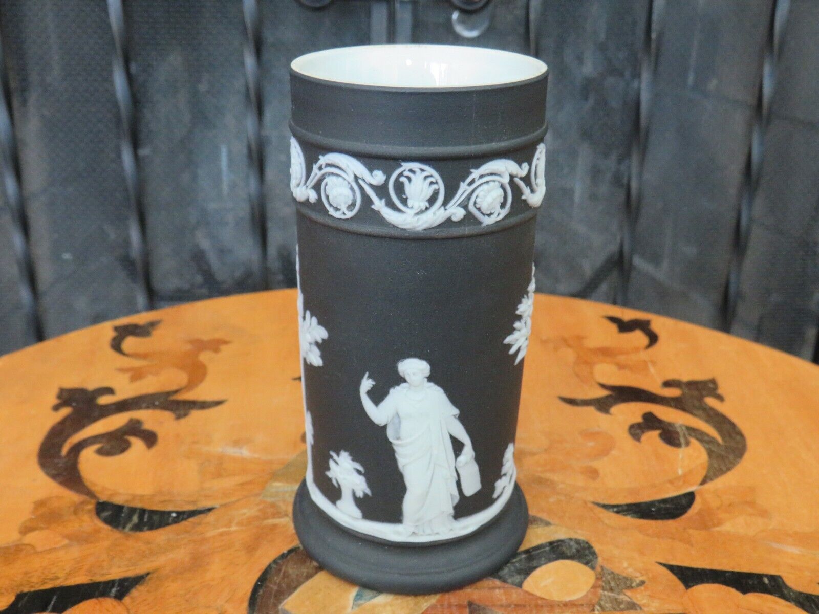Antique Wedgwood Black Jasperware Muses Spill Vase