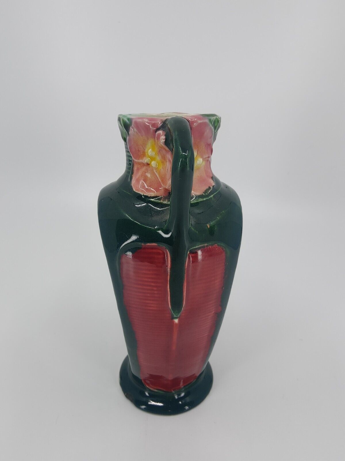 Early 1900s Majolica Boy with Wagon Vase