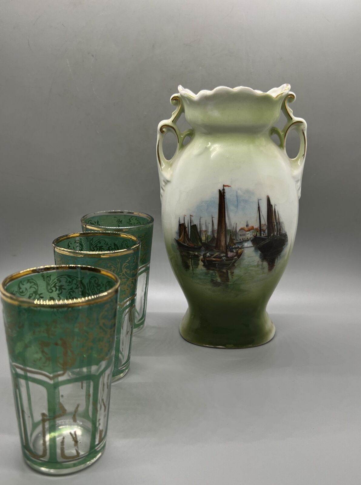 Victorian Porcelain Vase from Germany - Green Tumbler