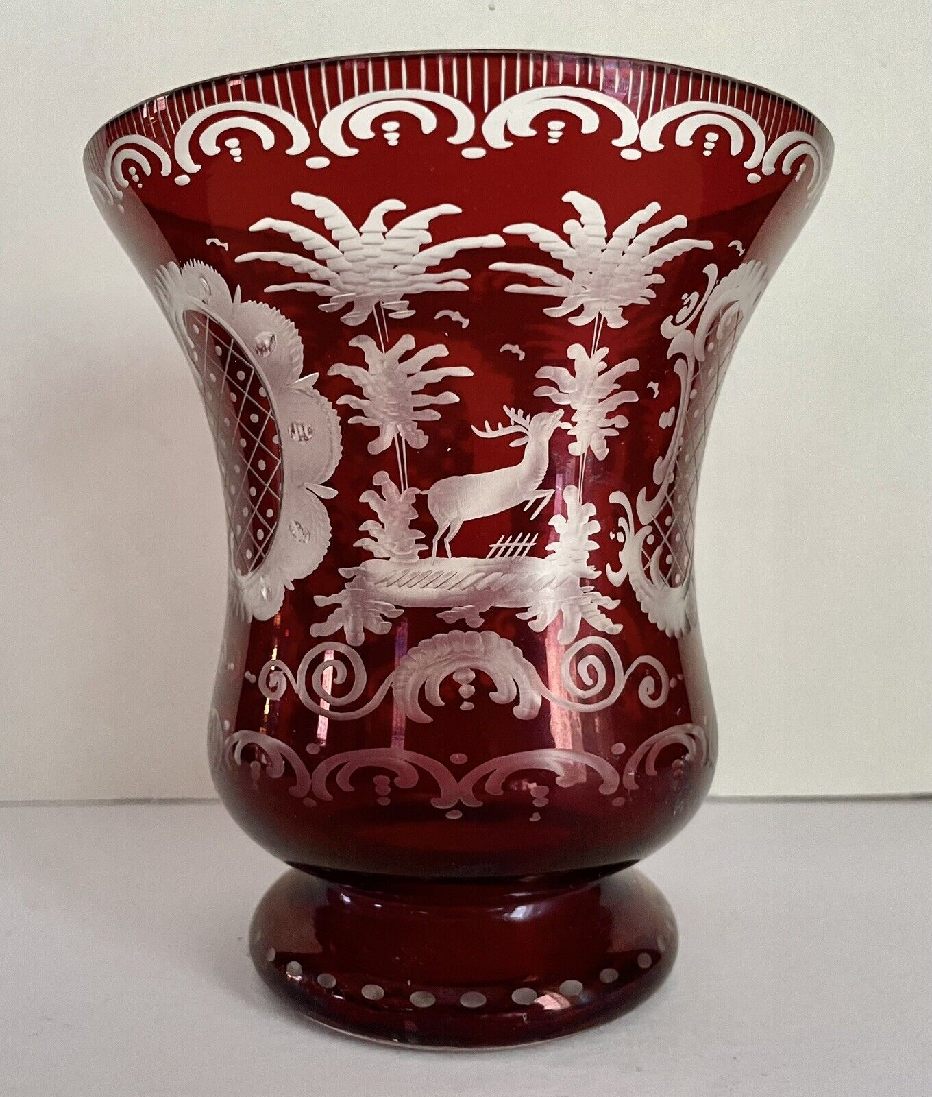Antique Bohemian Ruby Flashed Glass Vase