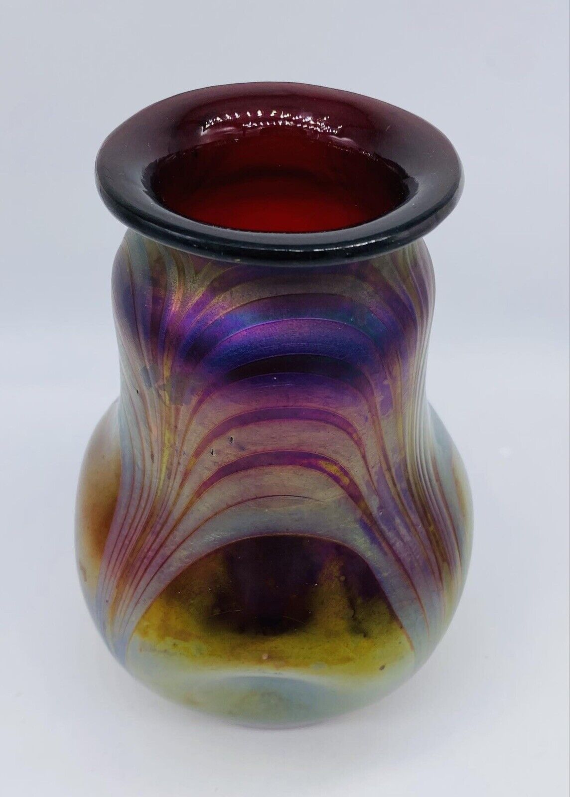 Bohemian Iridescent Pulled Loop Decor Vase c. 1900