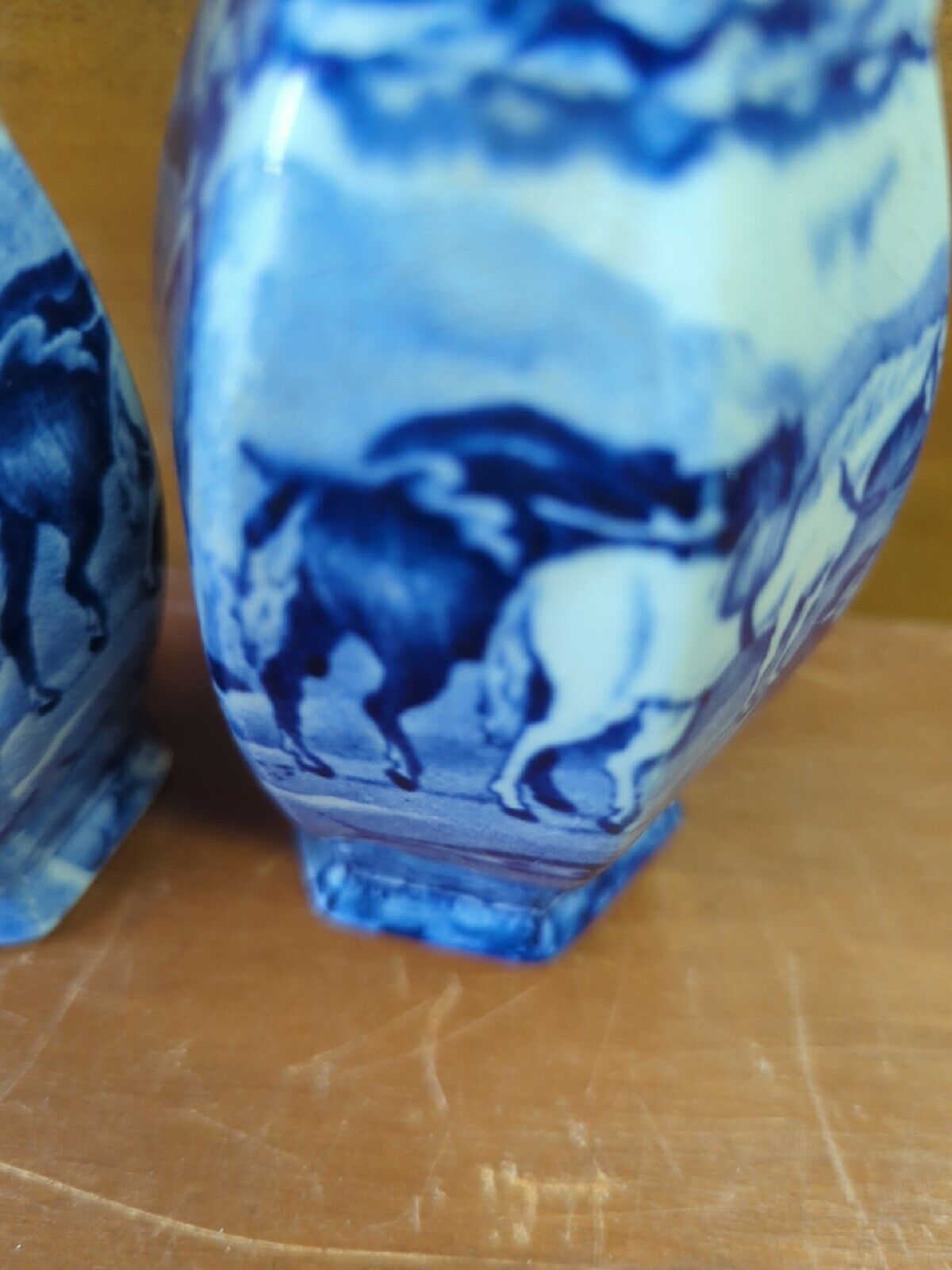 Rare Antique Pratts Blue Transferware Vases Pair