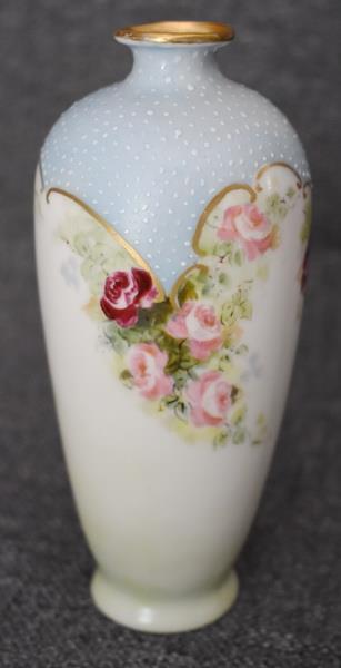 Antique Hand-Painted Pink Burgundy Roses Vanity Bud Vase