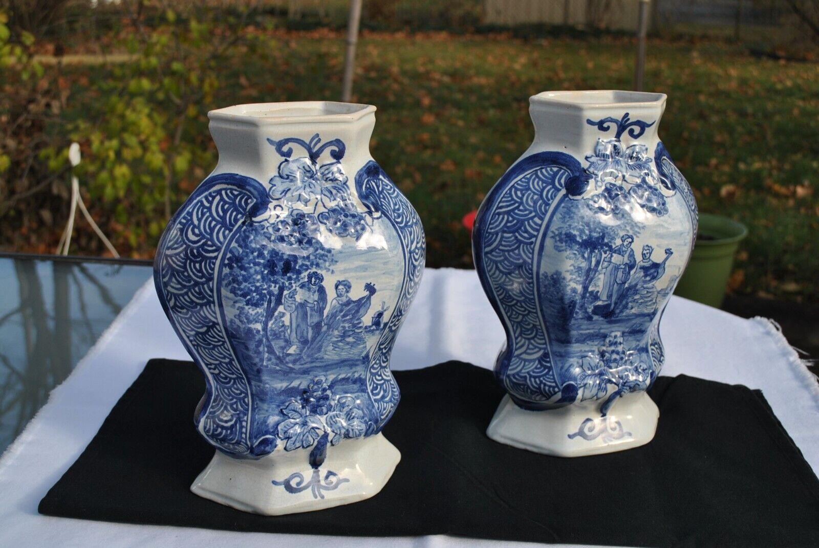 Delft 19th Century Flared Hexagonal Vases Pair