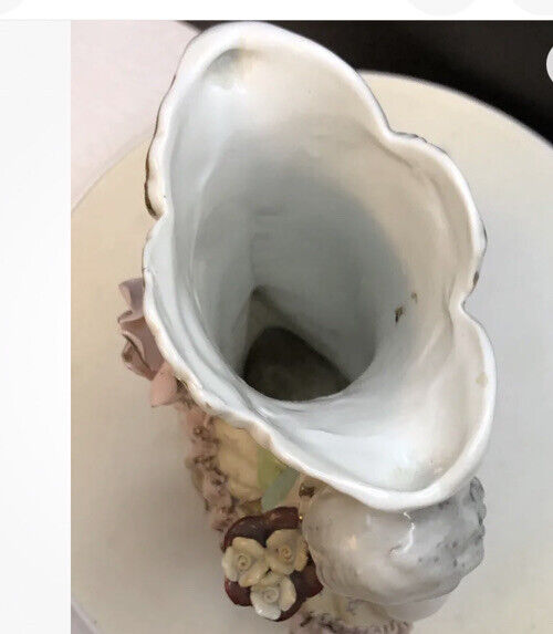 Gold Girl Roses Vase 1900c Antique Porcelain Cornucopia