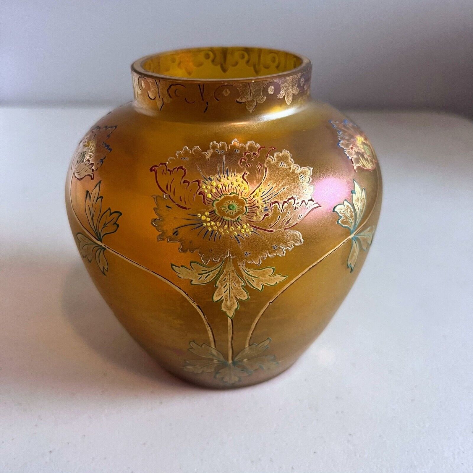 Fritz Heckert Iridescent Amber Art Nouveau Vase