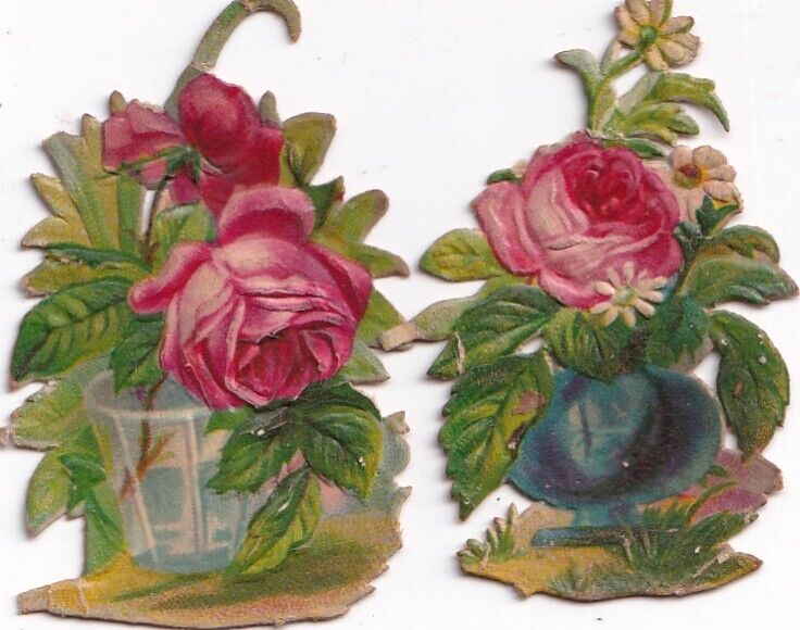 1800's Victorian Die Cut Scrap - Cute Miniature Vase