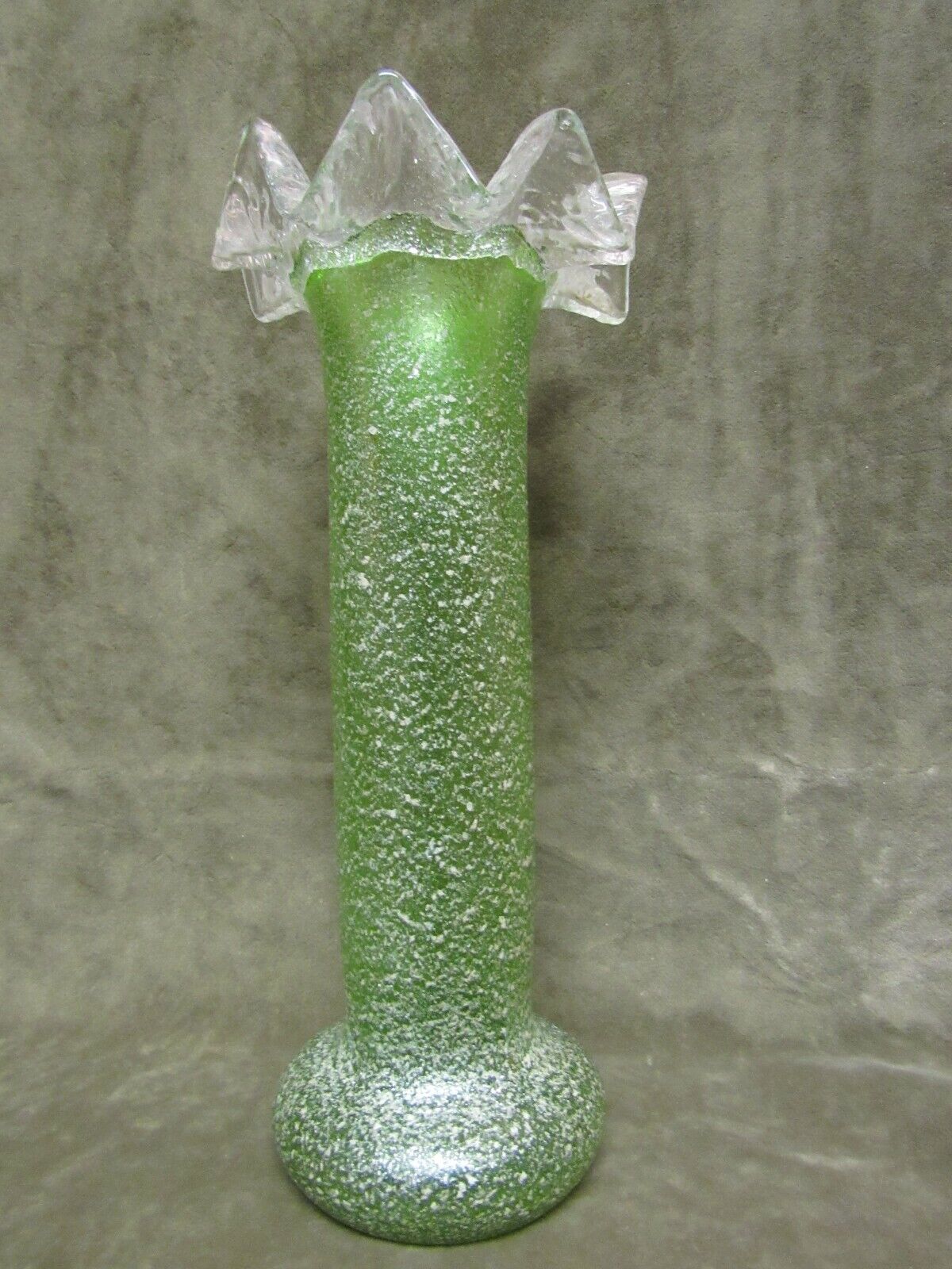 Antique Austria Art Glass Vase Green Silver Fleck