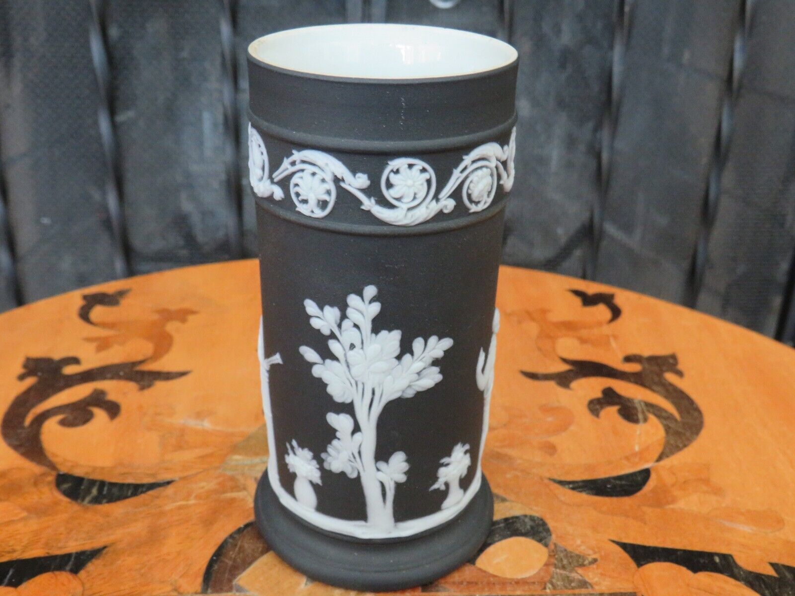 Antique Wedgwood Black Jasperware Muses Spill Vase