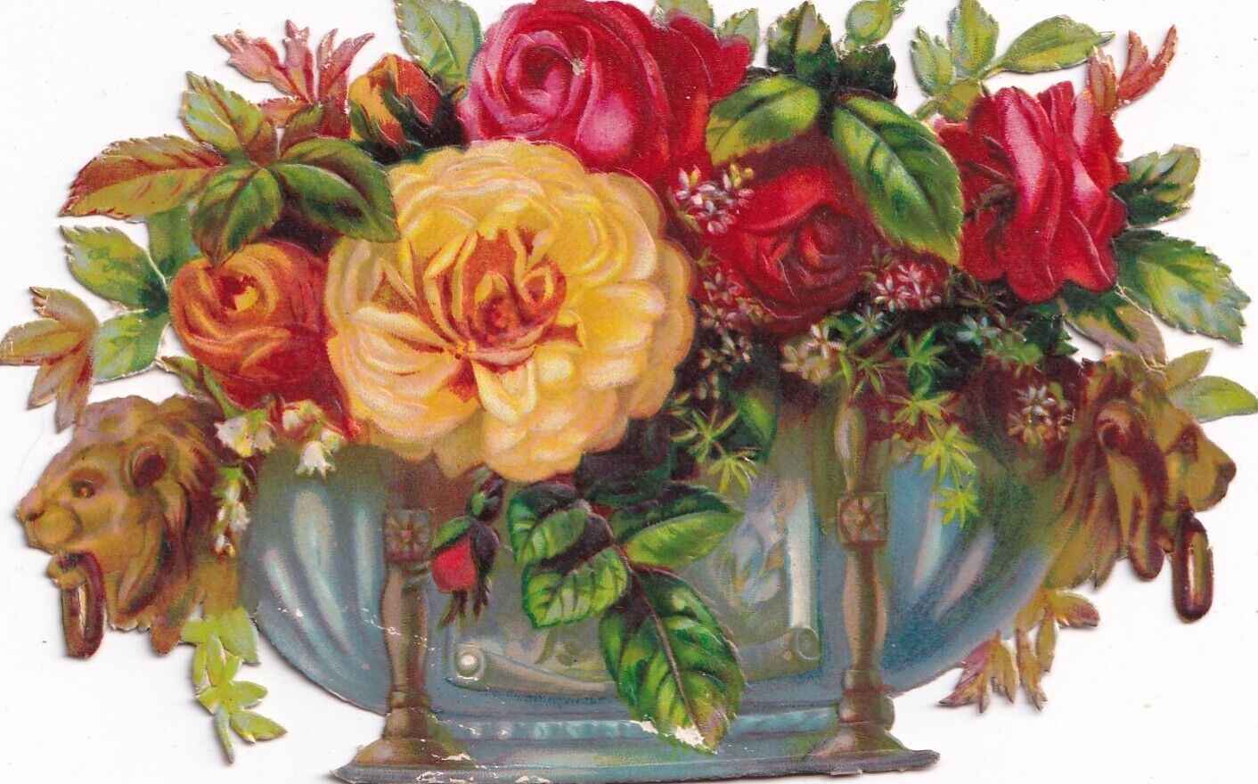 Victorian Era Die Cut Scrap with Multicolored Roses