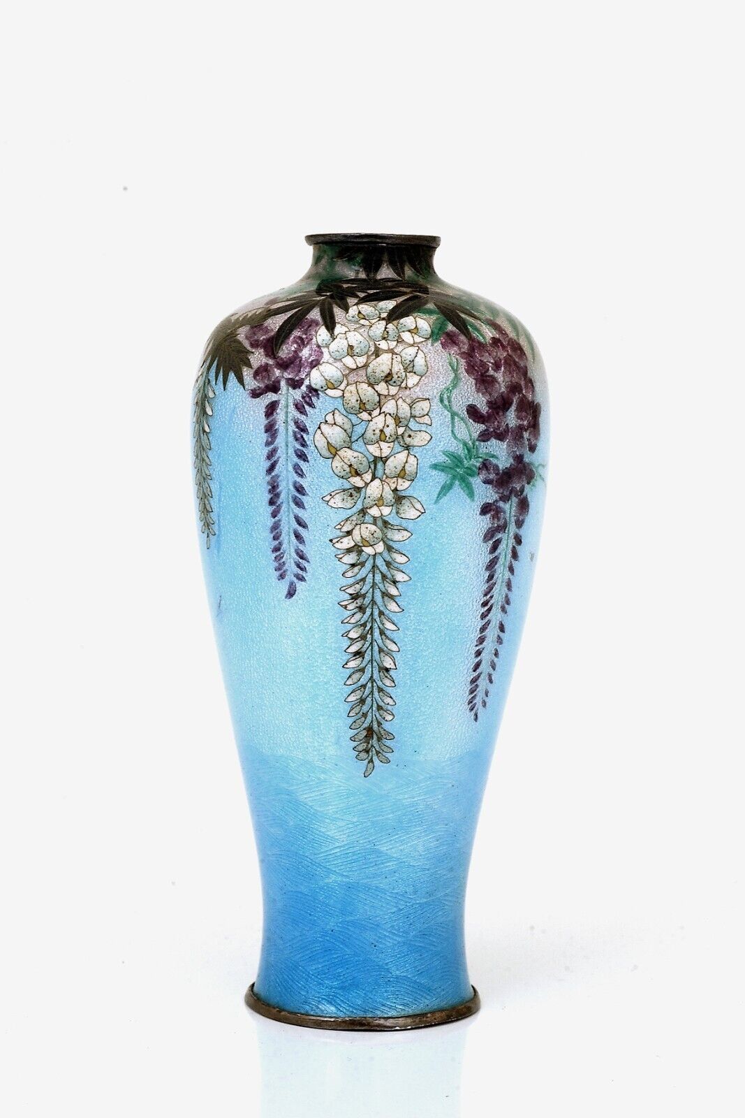 Antique Japanese Silver Cloisonné Wisteria Vase