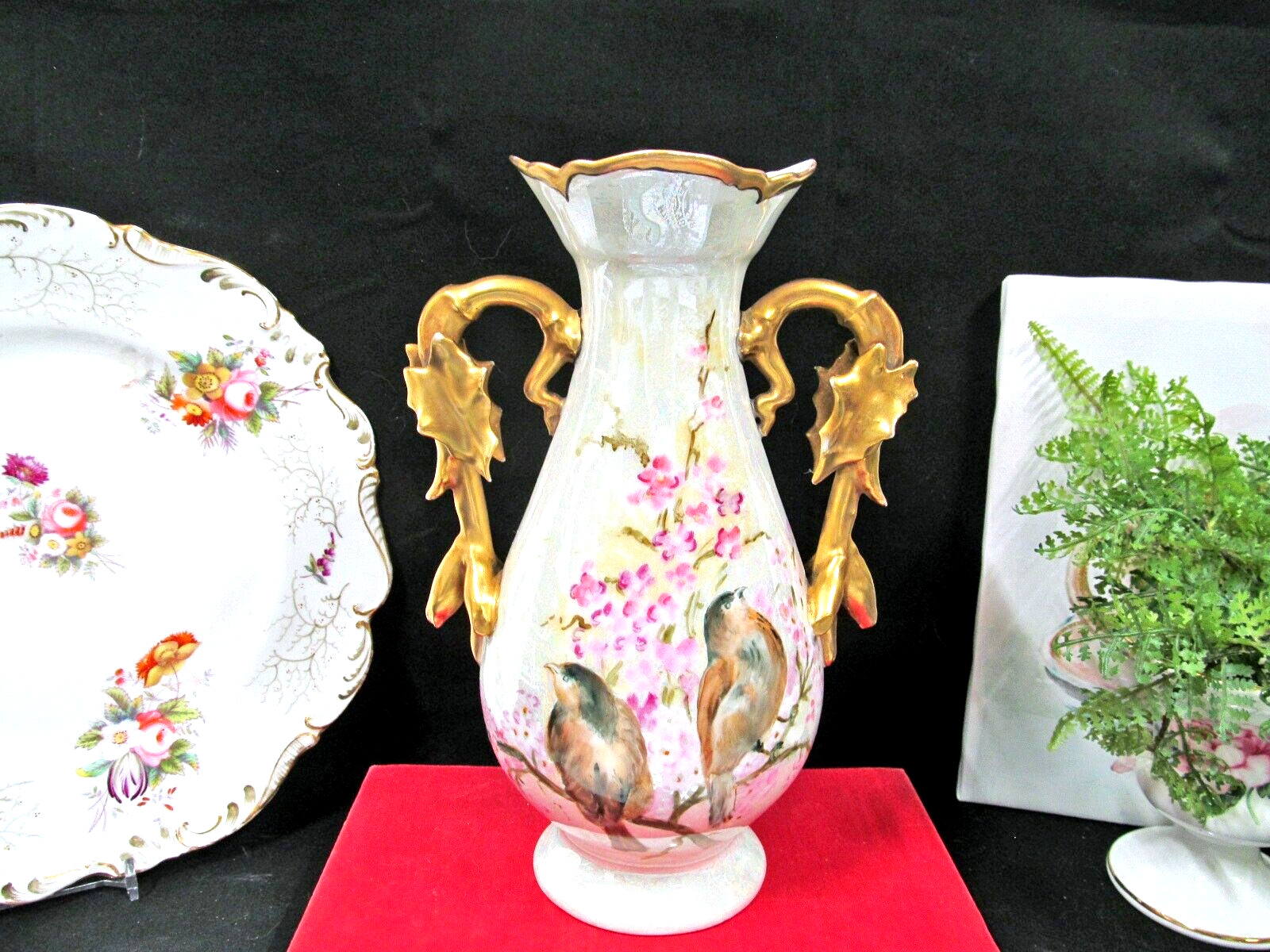 Antique Double-Handled Limoges Vase with Birds