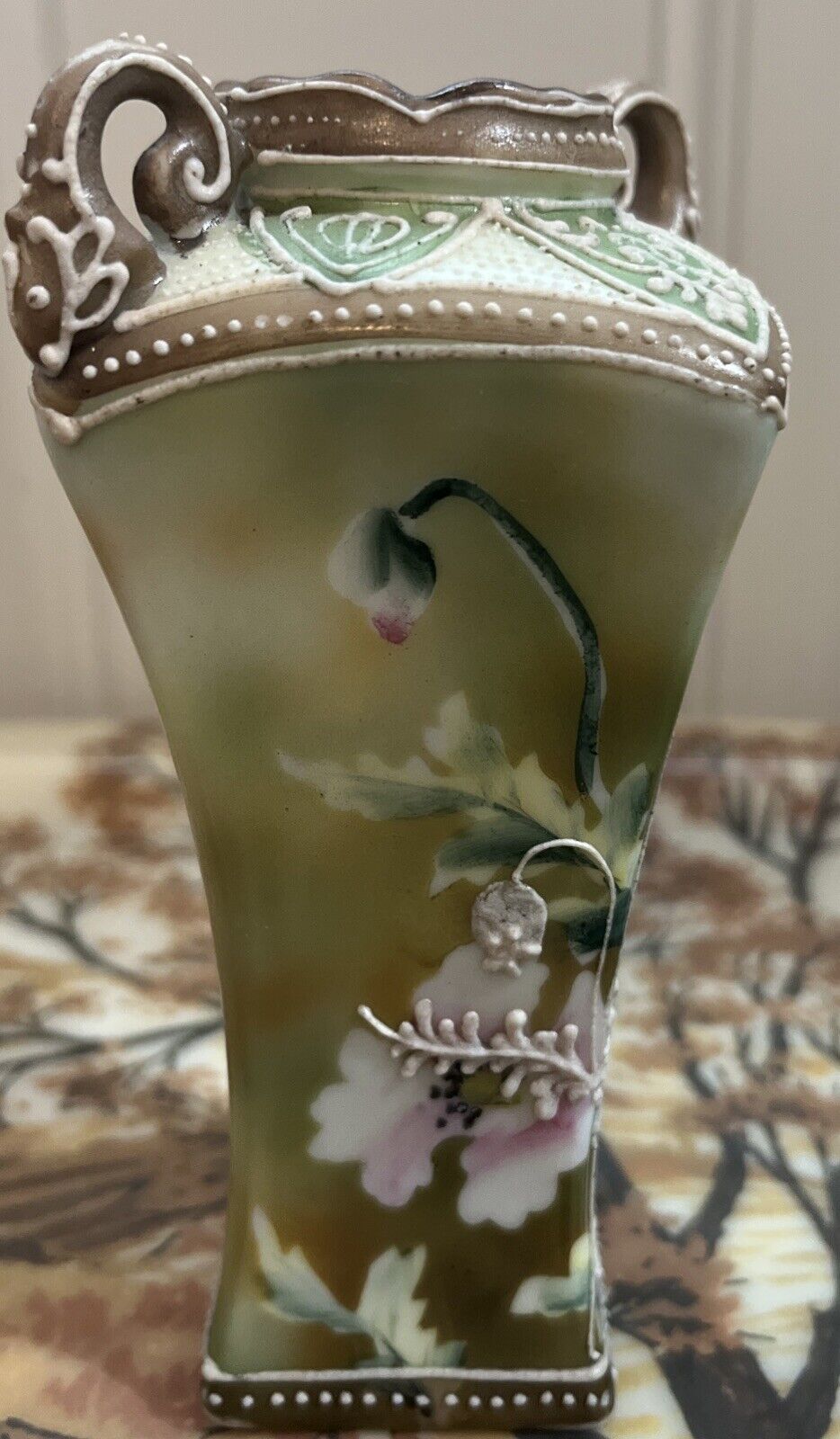 Moriage Hand Painted Nippon Porcelain Vase