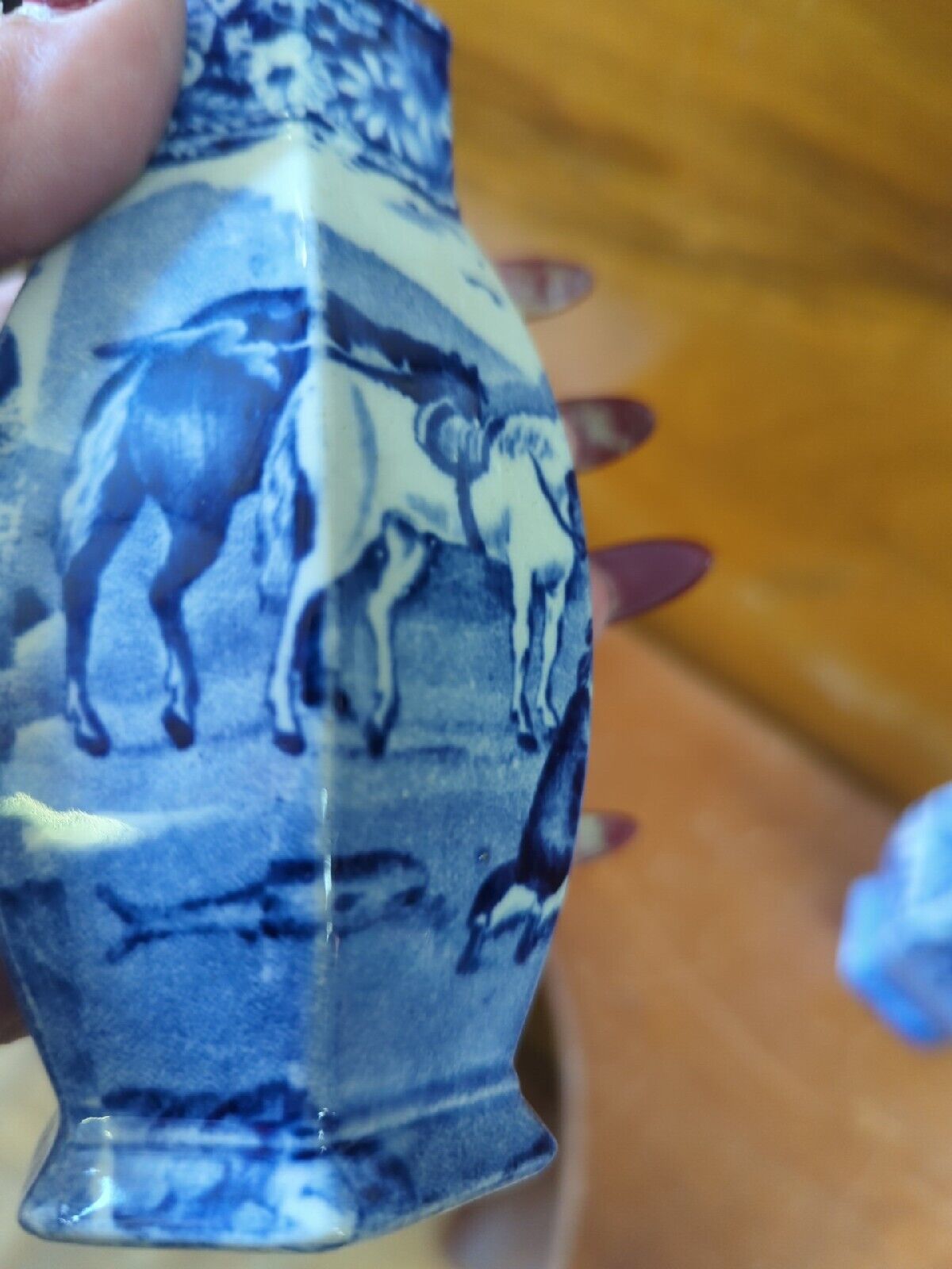 Rare Antique Pratts Blue Transferware Vases Pair