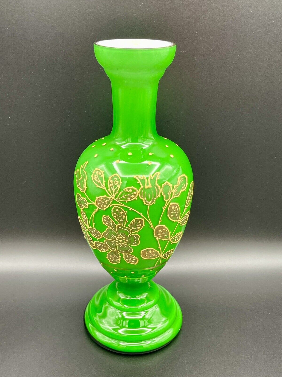 Victorian Cased Glass Mantel Vase with Florals