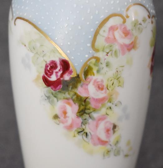 Antique Hand-Painted Pink Burgundy Roses Vanity Bud Vase