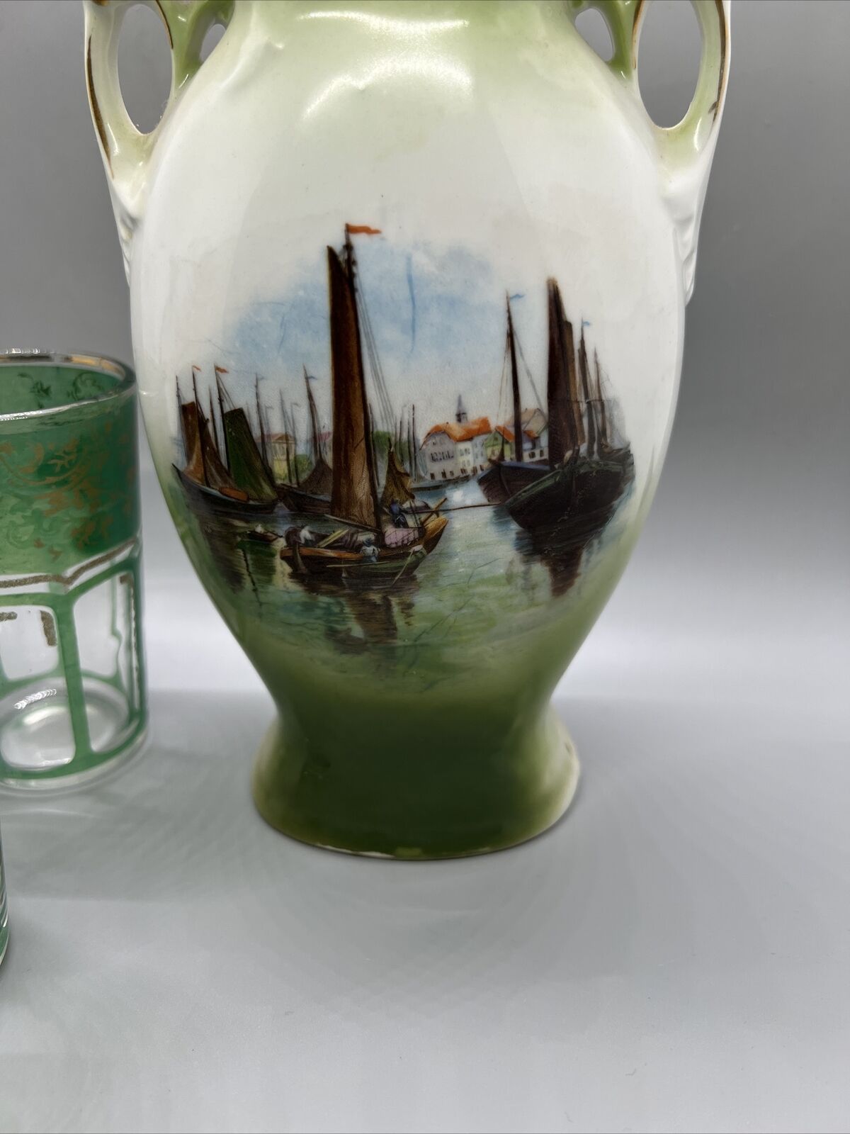 Victorian Porcelain Vase from Germany - Green Tumbler